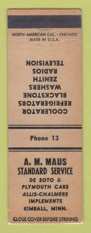 Matchbook Cover - Standard gas Plymouth Tractors Kimball MN LAMINATED