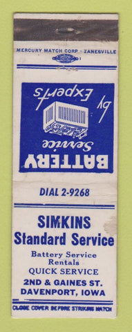 Matchbook Cover - Standard oil gas Simkins Davenport IA WEAR LAMINATED