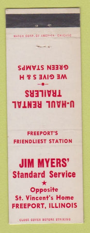 Matchbook Cover - Standard oil gas Myers' U-Haul Trailers Freeport IL LAMINATED