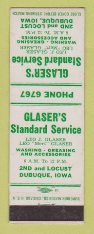 Matchbook Cover - Standard oil gas Glaser's Dubuque IA LAMINATED
