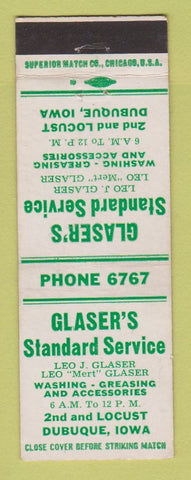 Matchbook Cover - Standard oil gas Glaser's Dubuque IA