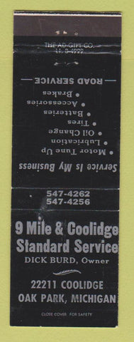 Matchbook Cover - Standard oil gas 9 Mile and Coolidge Oak Park MI BLACK