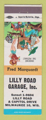 Matchbook Cover - Standard oil gas Lilly Road Garage Milwaukee WI hillbilly