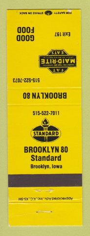 Matchbook Cover - Standard oil gas Maid Rite Restaurant Brooklyn IA YELLOW