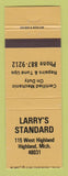 Matchbook Cover - Standard oil gas Larry's Highland MI GOLD