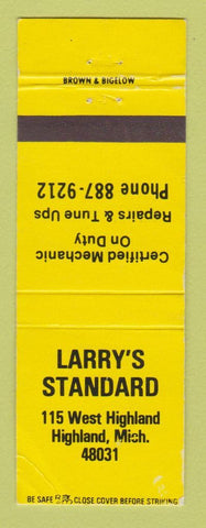Matchbook Cover - Standard oil gas Larry's Highland MI YELLOW WEAR