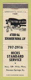 Matchbook Cover - Standard oil gas Hicks Dawson Springs KY WEAR