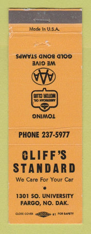 Matchbook Cover - Standard oil gas Cliff's Fargo ND