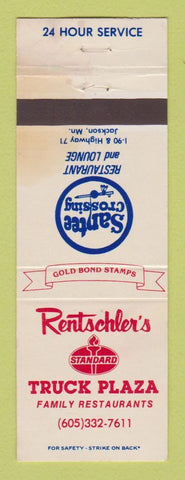 Matchbook Cover - Standard oil gas Rentschler's Truck Jackson MN STAINED WORN