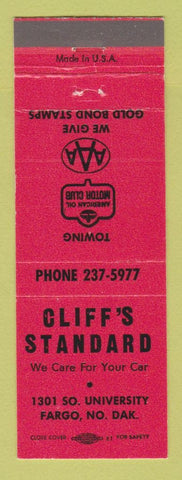 Matchbook Cover - Standard oil gas Cliff's Fargo ND