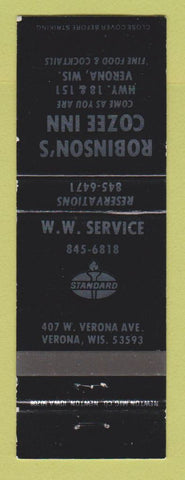 Matchbook Cover - Standard oil gas Robinson's Cozee Inn Verona WI