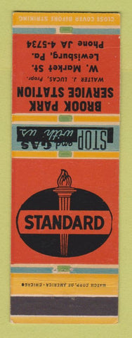 Matchbook Cover - Standard oil gas Brook Park Lewisburg PA