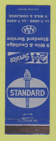 Matchbook Cover - Standard oil gas 9 Mile and Coolidge Oak Park MI BLUE