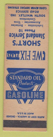 Matchbook Cover Standard oil gas Short's South Whitley IN low phone # LAMINATED