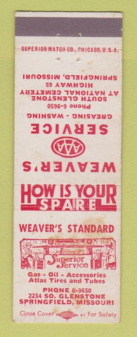 Matchbook Cover - Standard oil gas Weaver's Springfield MO STAINED
