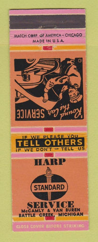 Matchbook Cover - Standard oil gas Harp Battle Creek MI