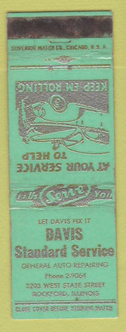 Matchbook Cover - Standard oil gas Davis Rockford IL GREEN WEAR LAMINATED