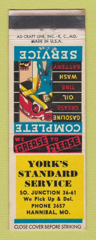 Matchbook Cover - Standard oil gas York's Hannibal MO