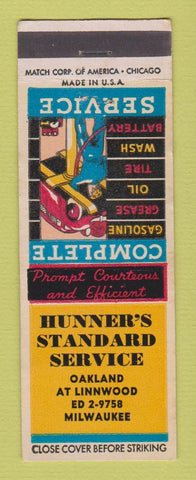 Matchbook Cover - Standard oil gas Hunner's Milwaukee WI WEAR