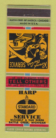 Matchbook Cover - Standard oil gas Harp Battle Creek MI LAMINATED