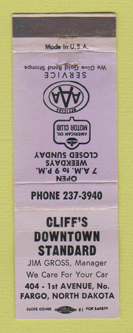 Matchbook Cover - Standard oil gas Cliff's Fargo ND WORN