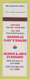 Matchbook Cover - Standard oil gas Bernie and Jim's Minneapolis MN