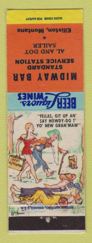 Matchbook Cover - Standard oil gas Midway Bar Elliston MT hillbilly LAMINATED