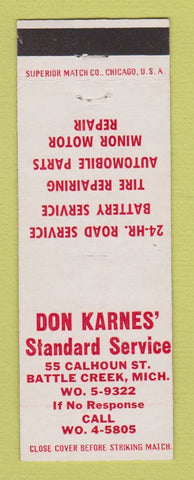 Matchbook Cover - Standard oil gas Don Karnes' Battle Creek MI