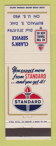 Matchbook Cover - Standard oil gas Clark's Buffalo SD