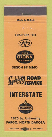 Matchbook Cover - Standard oil gas Interstate Fargo ND Amoco LIGHT ORANGE