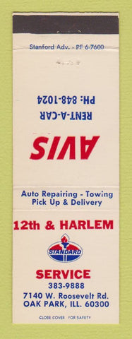 Matchbook Cover - Standard oil gas Avis Car Rentals Oak Park IL