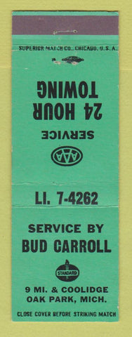 Matchbook Cover - Standard oil gas Bud Carroll Oak Park MI