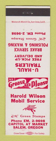 Matchbook Cover - Mobil oil gas Harold Wilson Salem OR U-Haul Trailers