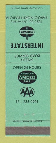 Matchbook Cover - Standard oil gas Interstate Fargo ND Amoco TEAL