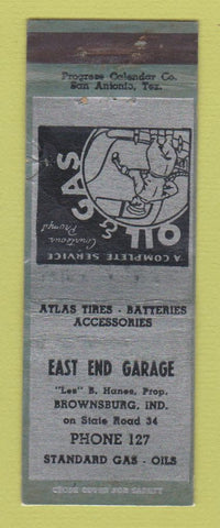 Matchbook Cover - Standard oil gas East End Garage Brownsburg IN WEAR LAMINATED
