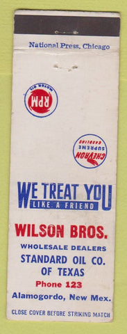 Matchbook Cover - Standard oil gas Wilson Bros Alamogordo NM WEAR