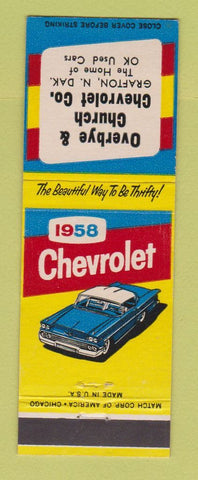 Matchbook Cover - 1958 Chevrolet Overbye & Church Grafton ND