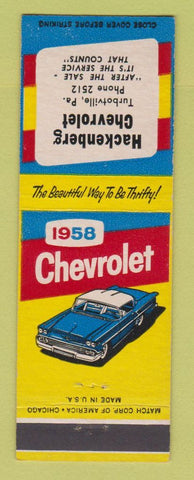 Matchbook Cover - 1958 Chevrolet Hackenberg Turbotville PA