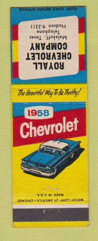Matchbook Cover - 1958 Chevrolet Royall Malakoff TX