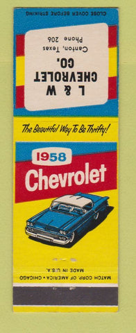 Matchbook Cover - 1958 Chevrolet L&W Canton TX low phone #