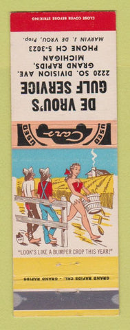 Matchbook Cover - Gulf oil gas De Brou's Grand Rapids MI hillbilly WEAR