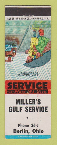 Matchbook Cover - Gulf oil gas Miller's Berlin OH