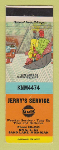 Matchbook Cover - Gulf oil gas Jerry's Sand Lake MI LAMINATED