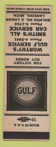Matchbook Cover - Gulf oil gas Worthy's Lansing MI LAMINATED