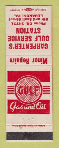 Matchbook Cover - Gulf oil gas Carpenter's Lebanon PA LAMINATED