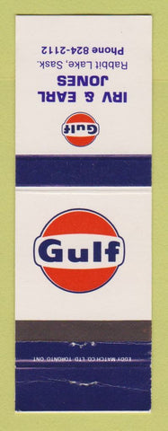 Matchbook Cover - Gulf oil gas Irv & Earl Jones Rabbit Lake SK
