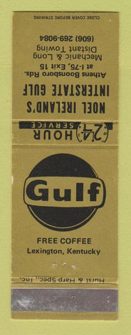 Matchbook Cover - Gulf oil gas Noel Ireland's Lexington KY GOLD WEAR