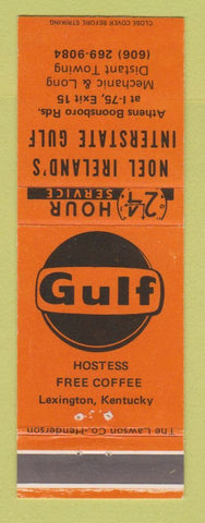 Matchbook Cover - Gulf oil gas Noel Ireland's Lexington KY ORANGE