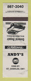 Matchbook Cover - Gulf oil gas Andy's ST Charles ON GREY