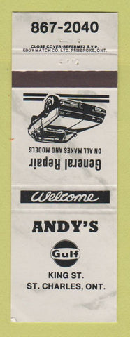 Matchbook Cover - Gulf oil gas Andy's ST Charles ON GREY